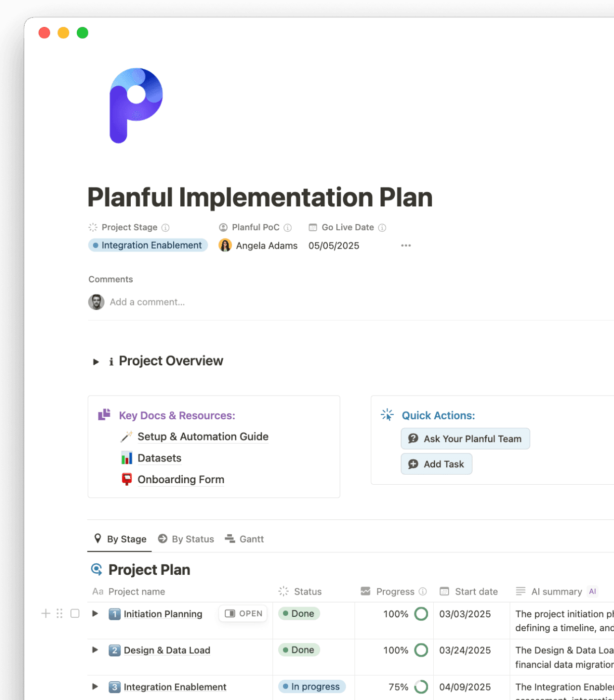 Planful teams create a custom Notion page for each new customer that provides a collaborative space to manage every step of their implementation—complete with built-in forms, guides published as sites, and all their documentation.