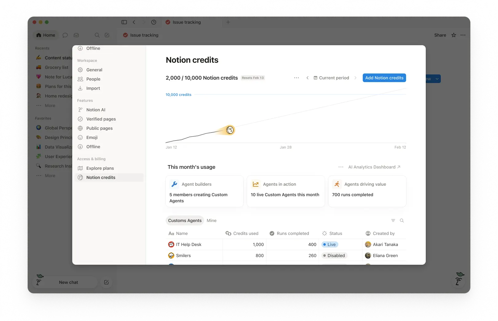 Notion credits dashboard example image