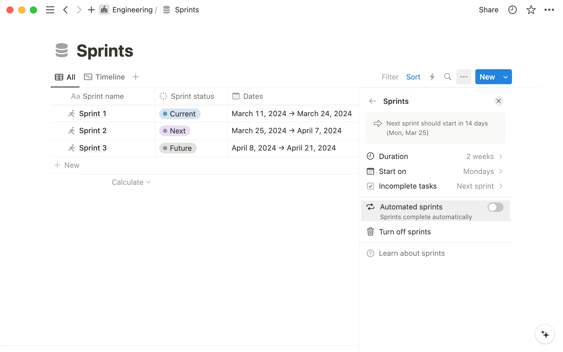 Use Automated sprints completion and creation to cut out manual steps.