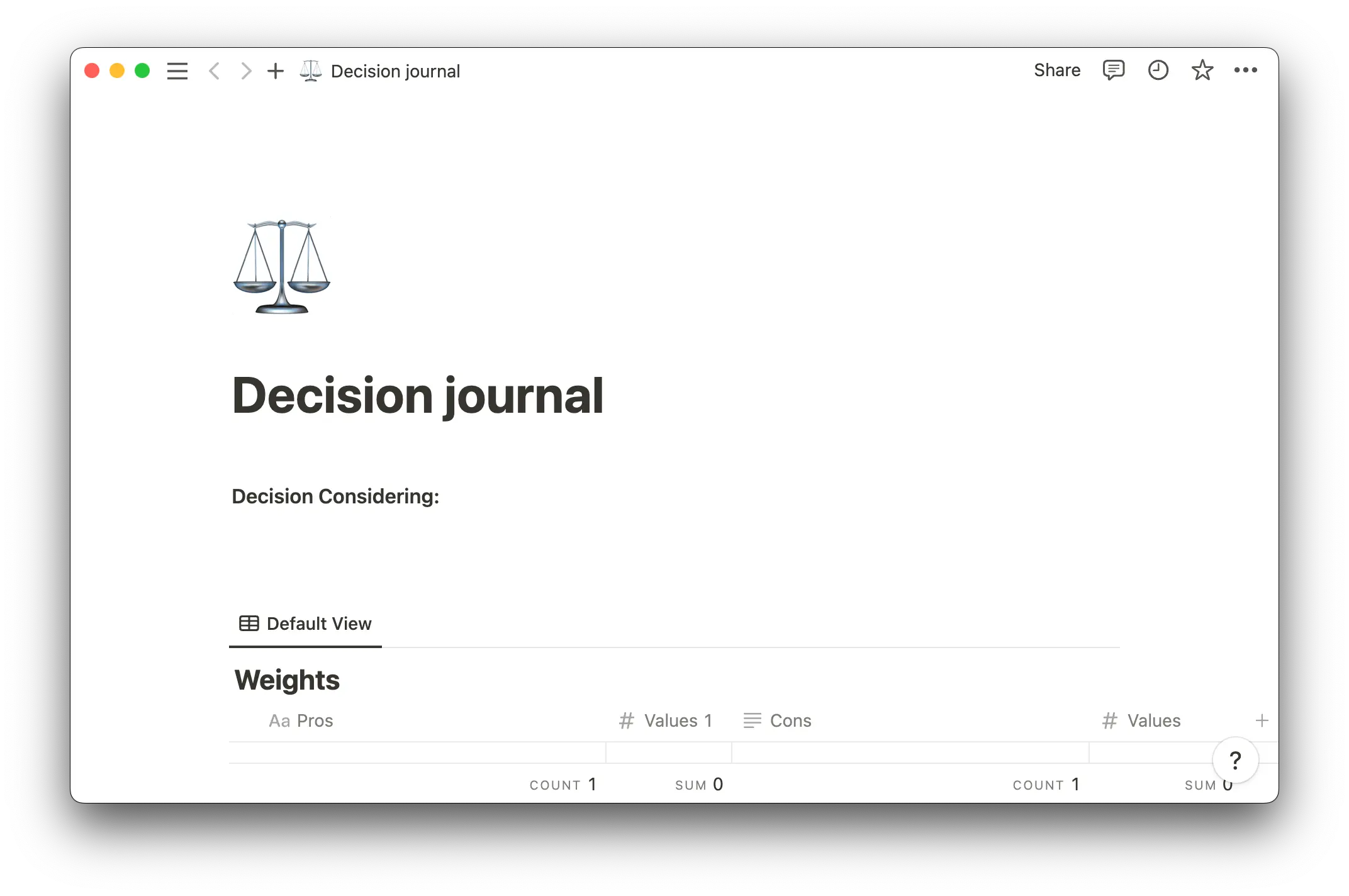 decision journal template